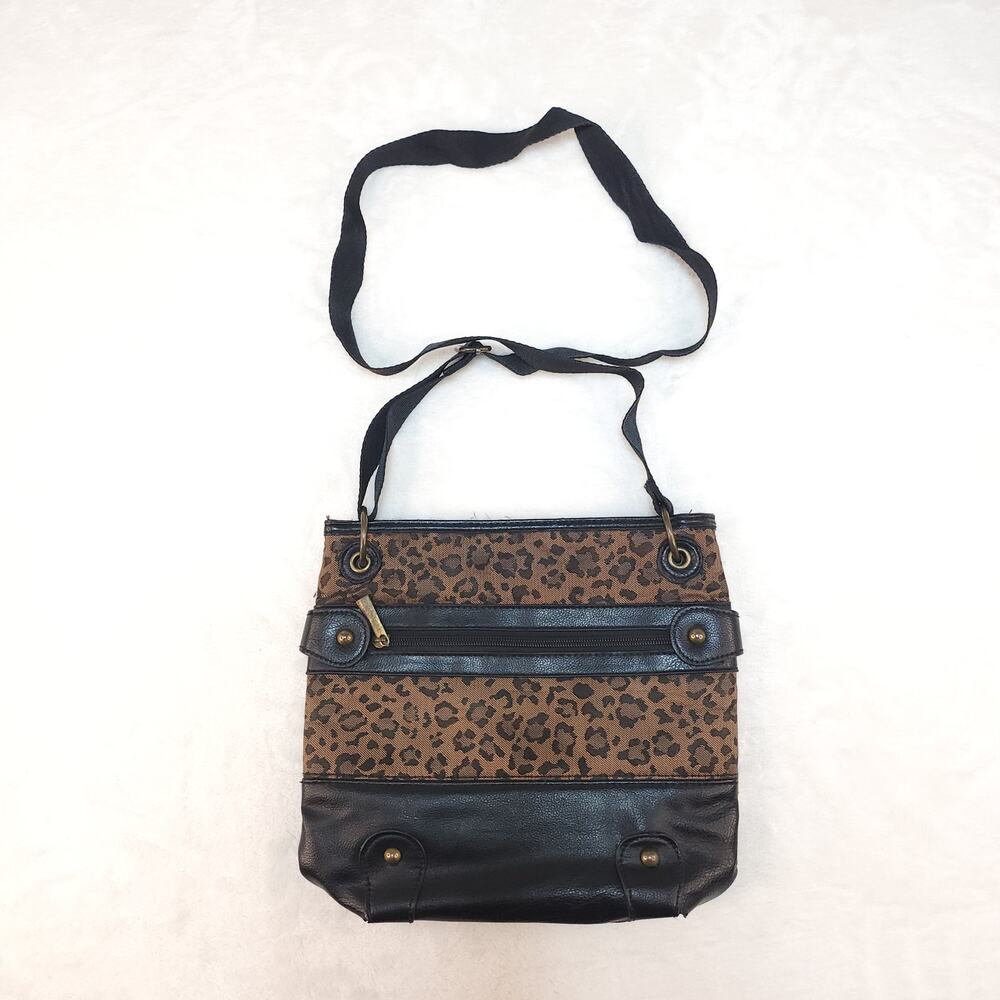Vintage Y2k Leopard Crossbody Purse Cheetah Brown Black Faux Leather Small